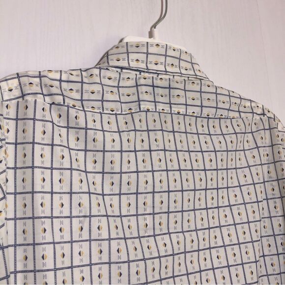 Kmart Shirt Mens XL White Vintage 70s Pointed Collar Button Up Geometric Check - Picture 7 of 12